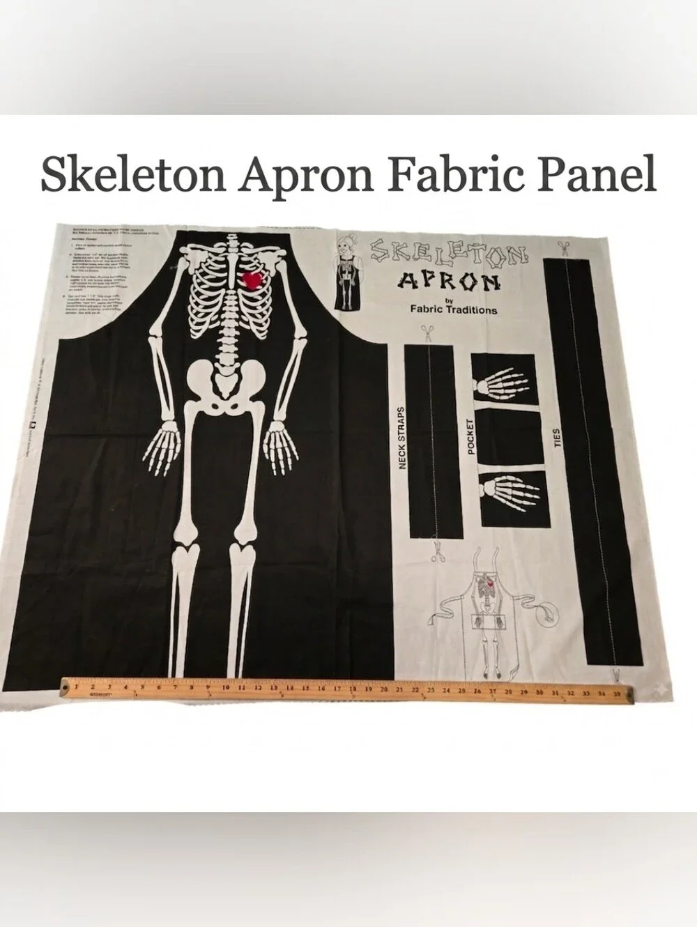 Skeleton Apron Fabric Panel, Diy Sewn Apron, Halloween, Sewing, Beginner